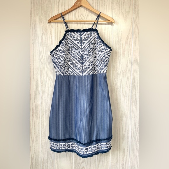 Miss Me Blue Fringe Trim Embroidered Mini Dress Size L EUC - Picture 6 of 6